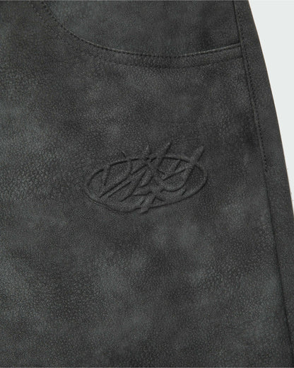 SCRIPT LOGO LEATHER PANTS GREY