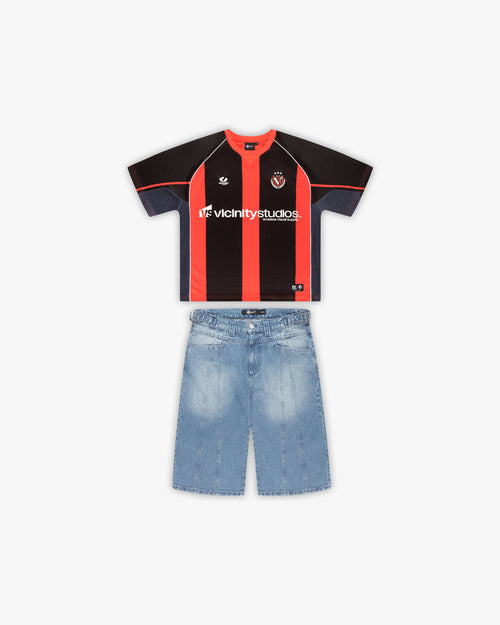 DERBY JERSEY RED + V-LOGO LIGHT BLUE JORTS