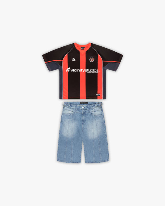DERBY JERSEY RED + V-LOGO LIGHT BLUE JORTS