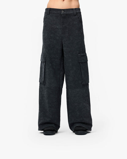 SCRIPT LOGO LEATHER PANTS TAR BLACK